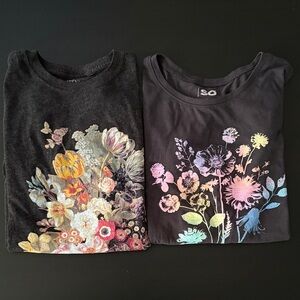 SO Kids Floral Graphic Tees - Black with Pastel Blooms